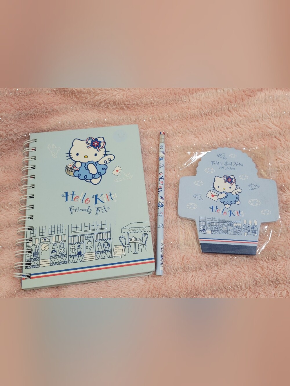 Hello Kitty Angel Pastel Blue Spiral Notebook, Pencil & Foldable Notes Set
